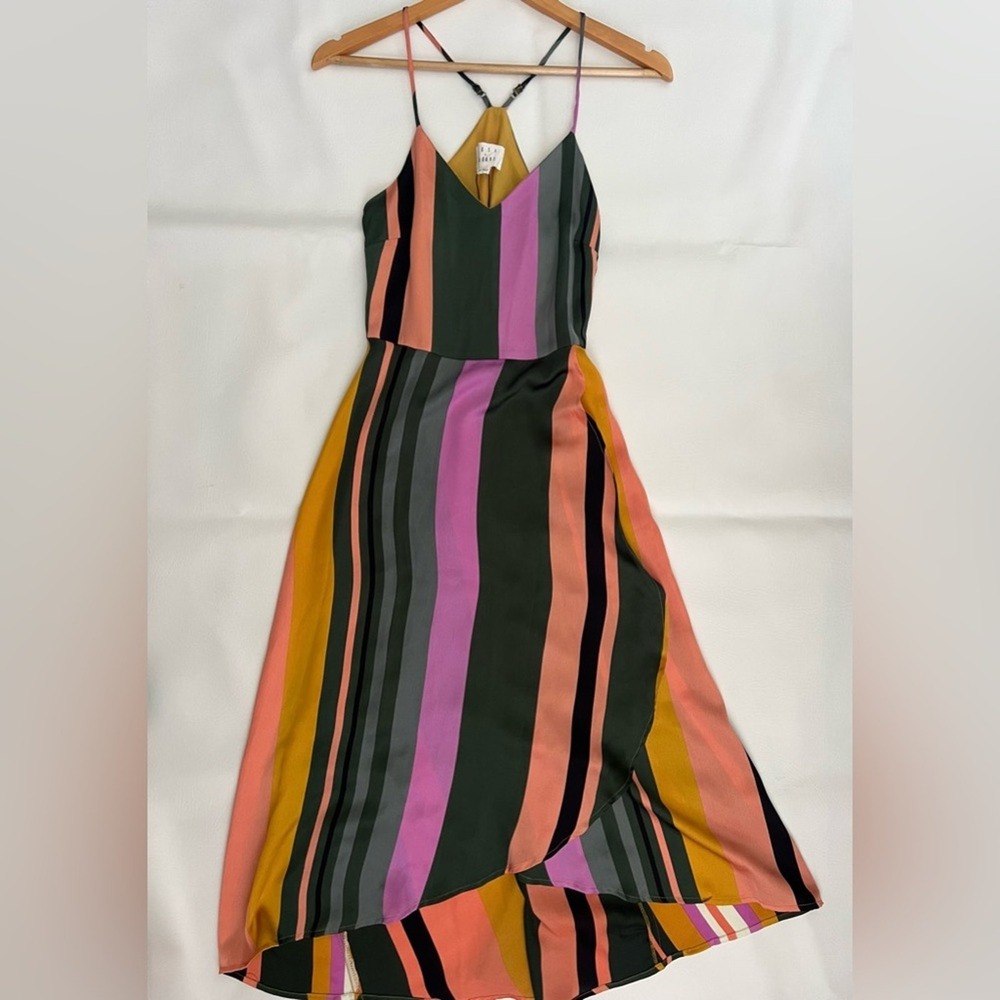 EVEREVE Lost + Wander Pandora Striped Midi Dress Multicolor XS NWT Party Casual